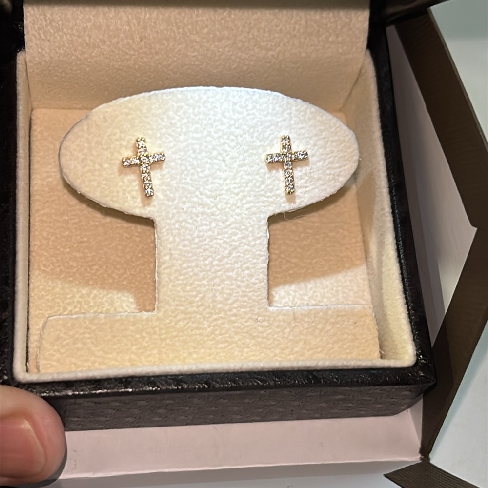 Angara 14k Gold Diamond Cross Earrings - Picture 3 of 10